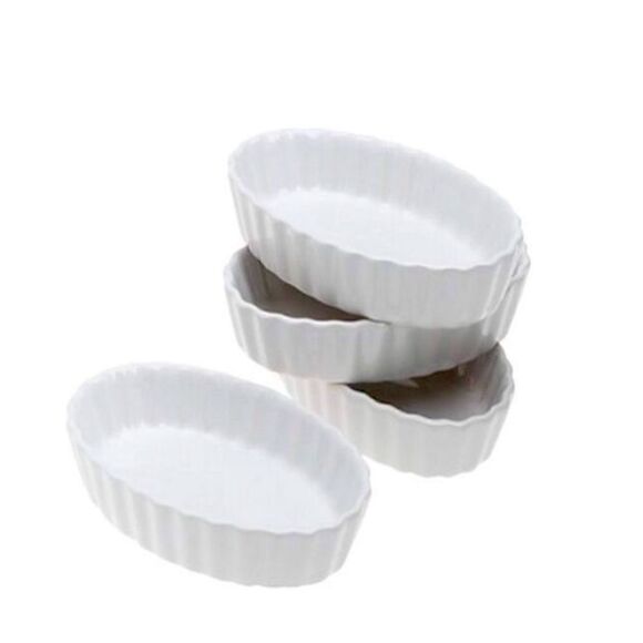 BonJour 4-oz Creme Brulee Ramekins Set of 4 Oval Shaped White - Picture 1 of 8